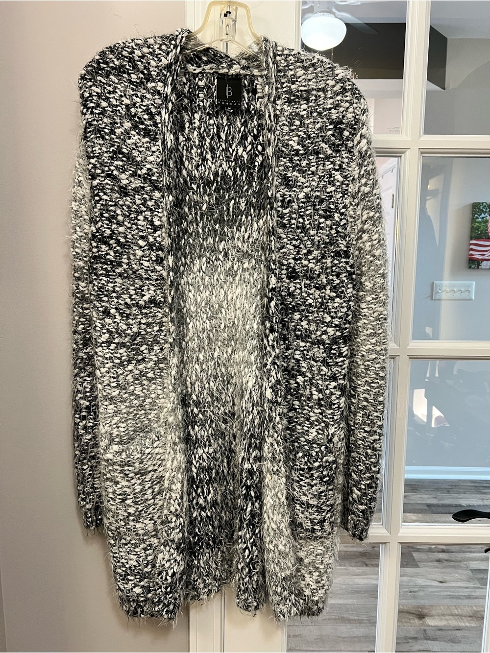 bobeau Black & White & grey  Marled Open-Front Cardigan - super soft size M EUC